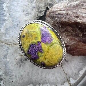Sterling Silver Southwestern Style Large Oval Atlantisite Ring Sz 8.5 For Women